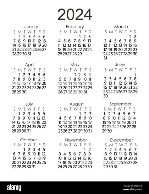 Plantilla De Calendario Para El Año 2024 En Estilo Minimalista Simple