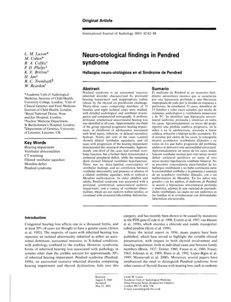 Pdf Neuro Otological Findings In Pendred Syndrome Hallazgos Neuro