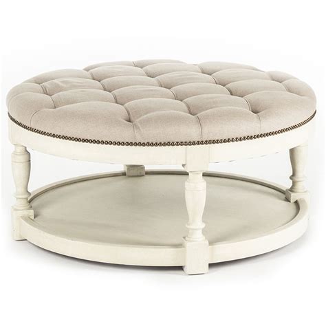 Cosmo Tufted Round Ottoman Classic White Finish Round Tufted