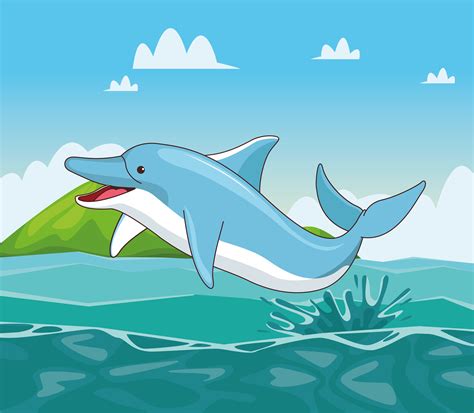 Dolphin In The Sea Cartoon 652350 Vector Art At Vecteezy
