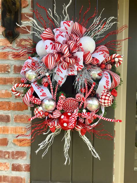 Red White And Silver Christmas Wreath Christmas Decorations Wreaths
