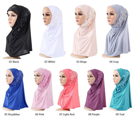 Women Muslim Hijab Scarf Long Islam Lace Splice Wrap Shawl Head Cover Turban Hat EBay