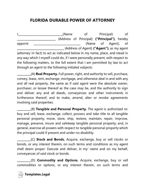 Florida Power Of Attorney Templates Free Word Pdf Odt