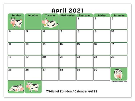 April 2021 Printable Calendar “631ss” Michel Zbinden Hk