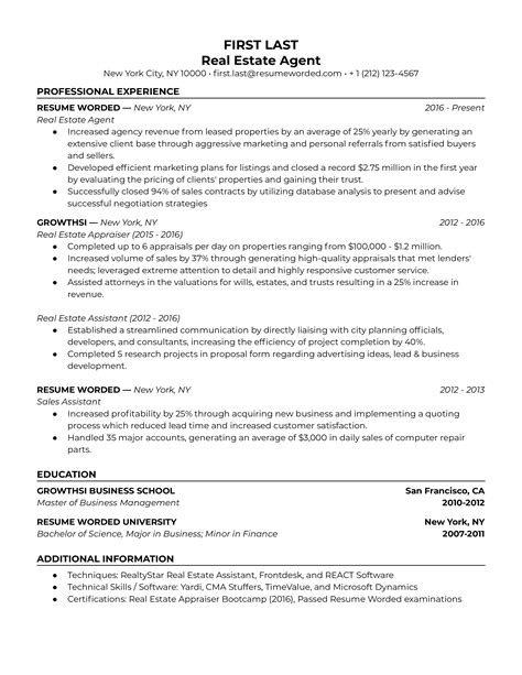 Real Estate Agent Cv Examples For Resume Worded