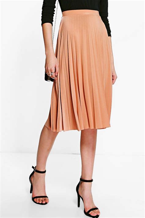 Pleated Slinky Midi Skirt Boohoo Pleated Skirt Midi Skirt Fashion