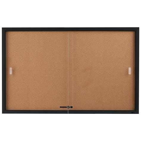 Enclosed Sliding Door Cork Bulletin Board 5 X 3 Feet Self Healing Corkboard Display Surface