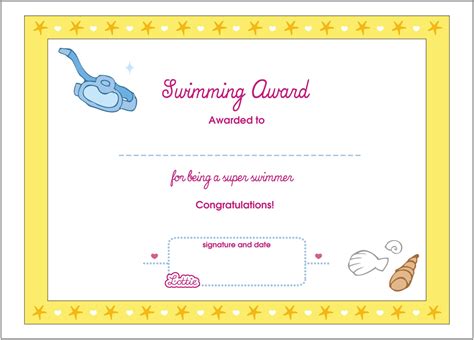 Swimming Printable Award Certificate Lottie Dolls In Swimming