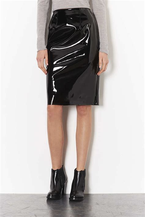 Topshop Petite Shiny Vinyl Pencil Skirt In Black Lyst