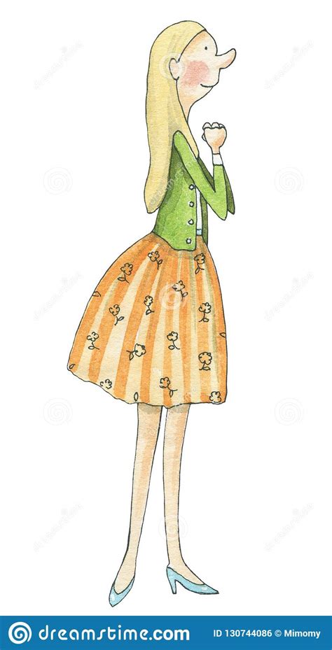 Watercolor Standing Blonde Girl Stock Illustration Illustration Of
