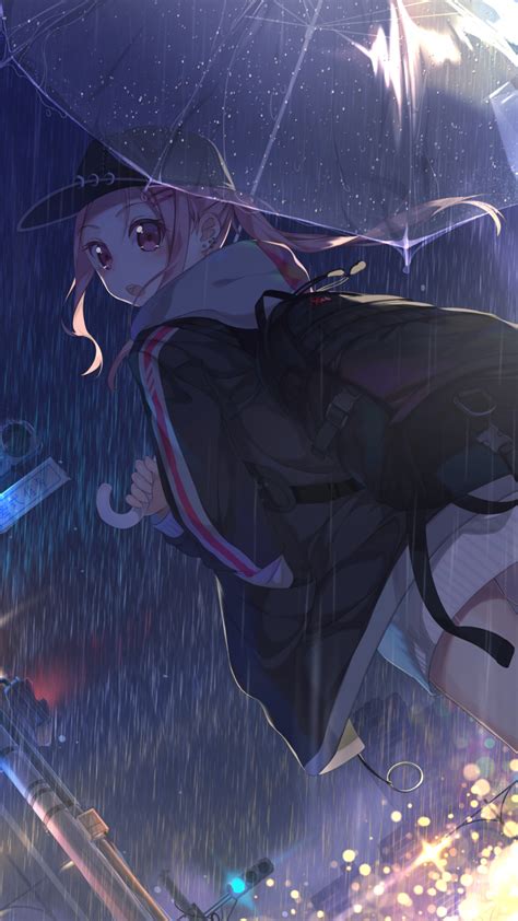 1080x1920 Resolution Anime Girl With Umbrella In Rain Iphone 7 6s 6
