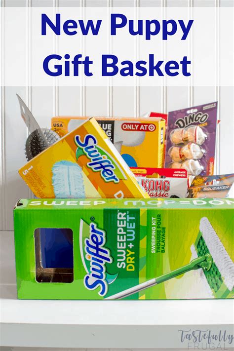 A few toys, a new blanket, or some clothes are standard and often boring. New Puppy Gift Basket - Tastefully Frugal