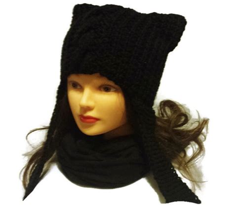 Black Cat Hat Ears Beanie Women Goth Trends Gothic Cap Etsy