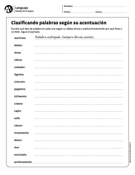 Clasificando palabras según su acentuación Spanish Grammar Teaching