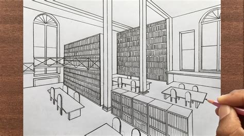 How To Draw A Library In 2 Point Perspective Step By Step Youtube