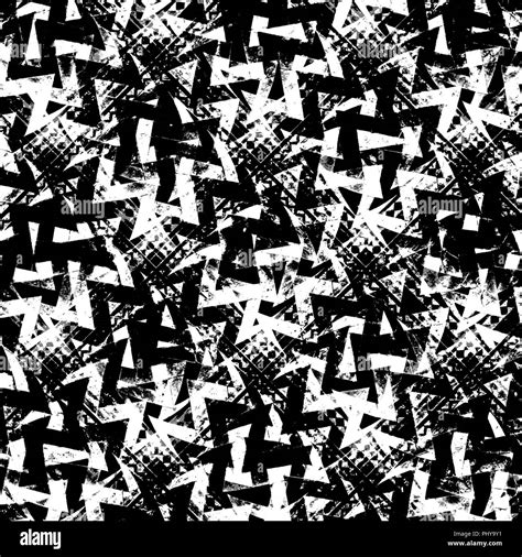 Abstract Geometric Grunge Style Seamless Pattern Design In Black And