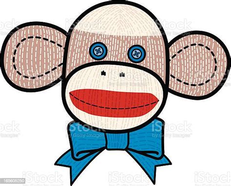 Sock Monkey Face Wearing A Blue Bow Tie Stock Illustration Download