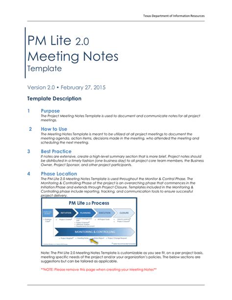 Lite Project Meeting Notes Template In Word And Pdf Formats