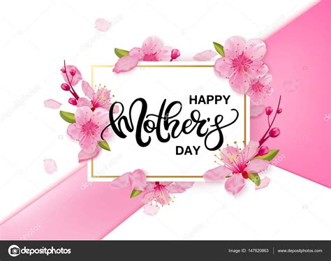 Happy Mothers Day Vector Banner With Cherry Blossoms Flowers — Stock Vector © Olgac 147620863