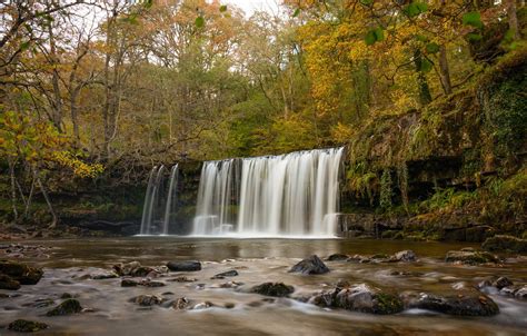 Wallpaper Autumn Forest Trees River England Waterfall England