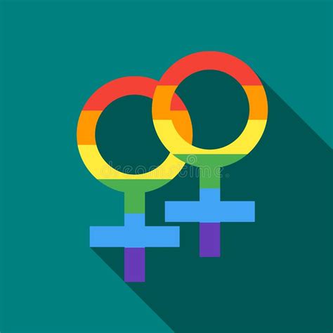 Two Female Rainbow Gender Symbols Icon Flat Style Stock Illustration