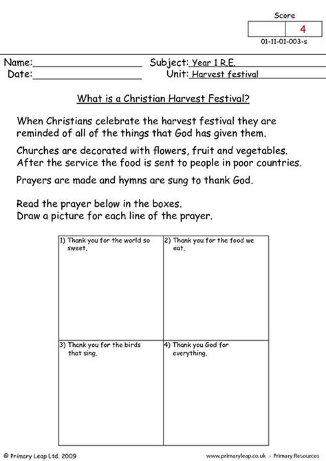 Religious Education What Is A Christian Harvest Festival Worksheet