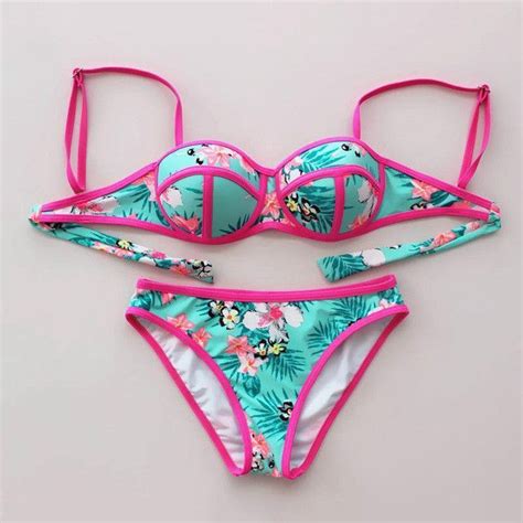 Half Ball Pattern 2016 Hot Floral Patchwork Bikini Set Swimsuit Bathing Suit Swimwear Women