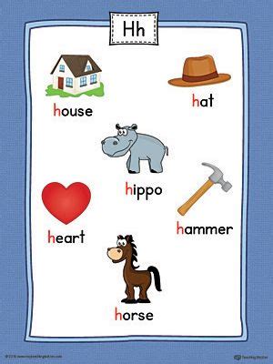 Letter H Word List with Illustrations Printable Poster (Color) | H