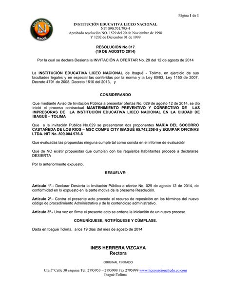 Resoluci N Desierta Mantenimiento De Impresoras Inv 029 2014 19 Ago 14