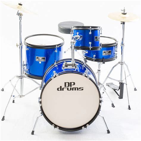 4 Piece Junior Drum Kit Blue Complete Kids Set Cymbals Stool Sticks Dp