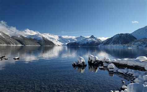 Download Wallpaper 3840x2400 Lake Mountains Snow Winter 4k Ultra Hd