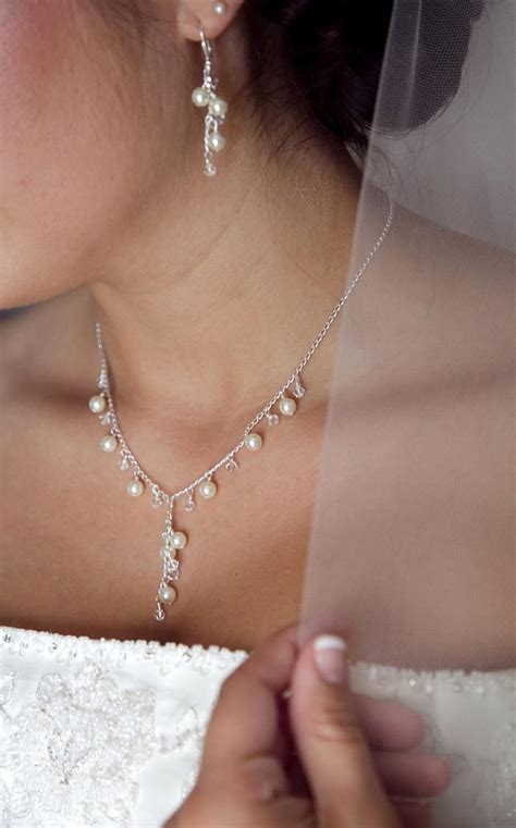 Bridesmaid Pearl Crystal Necklace Cascading Swarovski The Etsy In