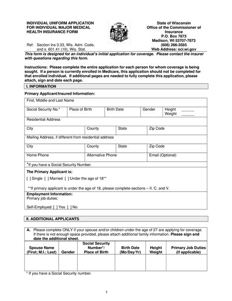 Insurance Application Form Template