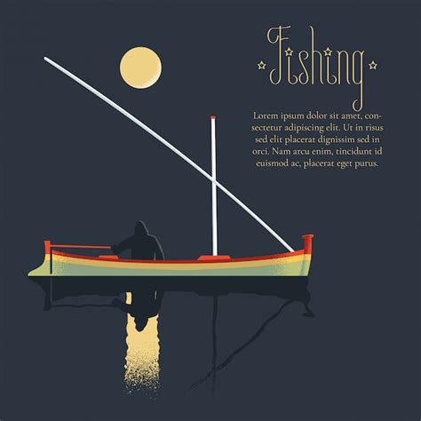 Premium Vector Fisherman Fishing At Night Illustration