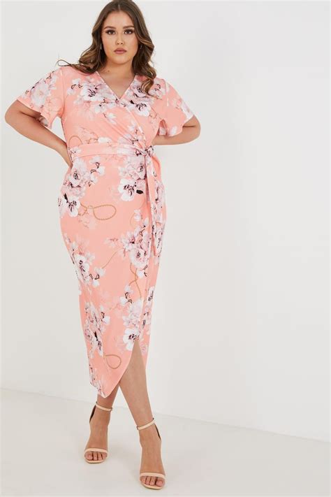 Curve Coral Chain And Floral Print Midi Dress In 2021 Floral Print Midi