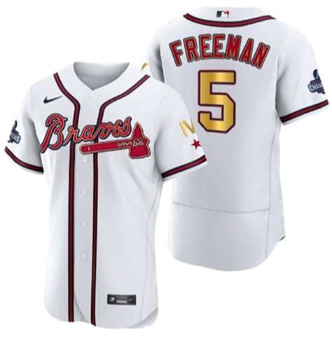 Atlanta Braves 5 Freddie Freeman White Gold World Series Champions