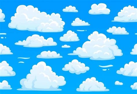 Premium Vector Cartoon Blue Cloudy Sky Horizontal Seamless Pattern