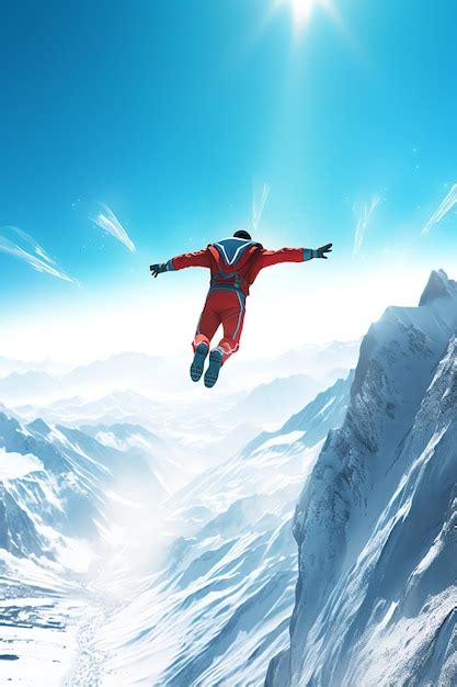 Premium Ai Image A Man Is Skydiving In The Snowy Mountains