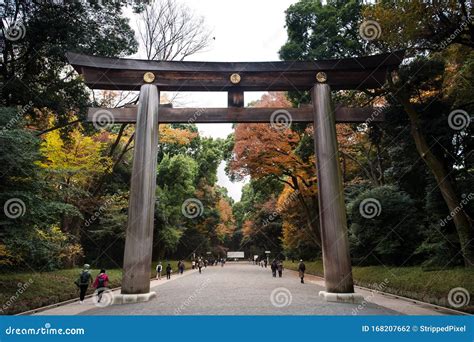Large Torii Gate At The Entrance To The Meiji Shrine Shibuya Tokyo