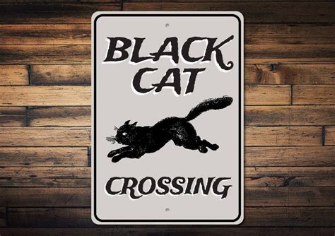 Black Cat Crossing Sign Black Cat Decor Black Cat Sign Etsy Witch