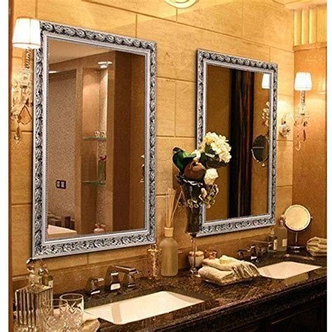large     bathroom wall mirror  baroque style silver wood