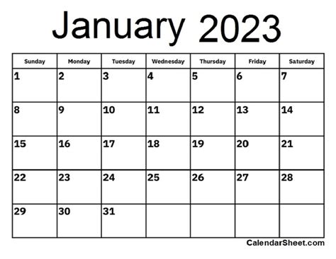 Free January 2023 Calendar Printable Calendar Sheet