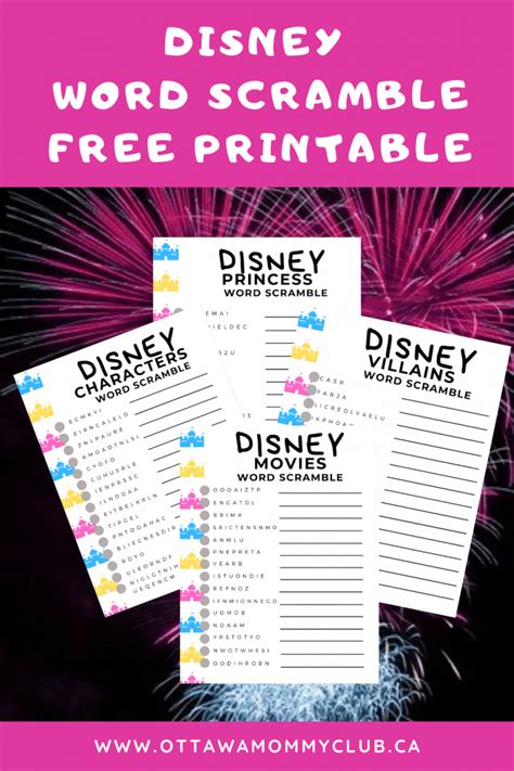 Disney Word Scramble With 8 Page Printable Pack Ottawa Mommy Club