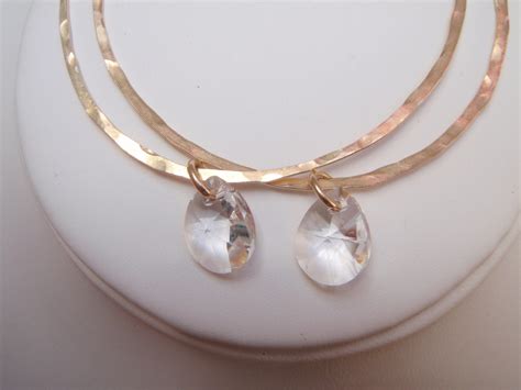 Gold Hoop Earrings With Swarovski Crystal Dangles Hawaii Jewel By Toni