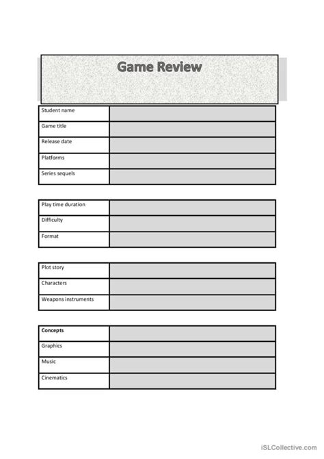 Video Game Review Template English Esl Worksheets Pdf And Doc