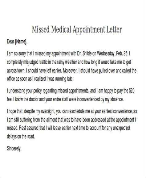 6 Missed Appointment Letter Templates Free Samples Examples Format