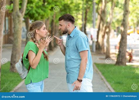 Couple Arguing On Street Problems In Relationship Stock Photo Image