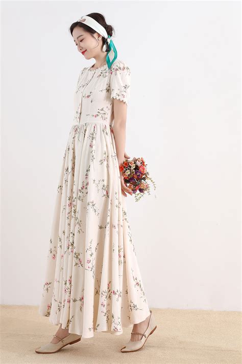 Flower Maxi Dress Cottagecore Dress Linen Dress Shirtwaist Etsy