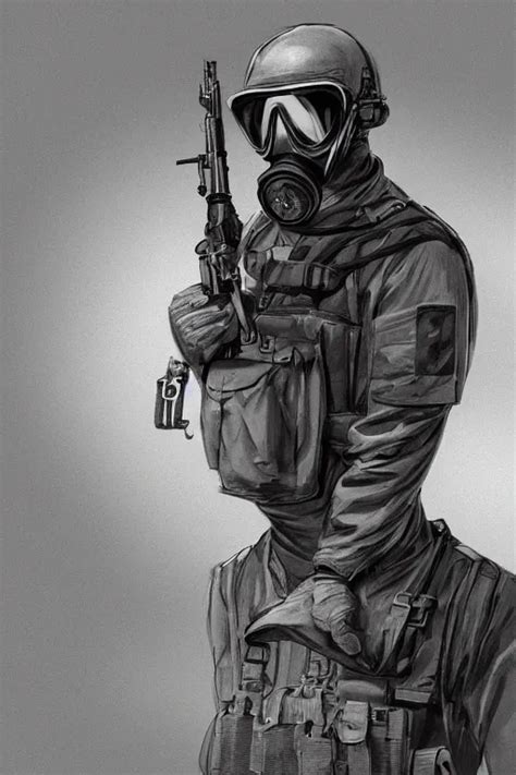 British Sas Operative With The Standard S 1 0 Gas Mask Stable