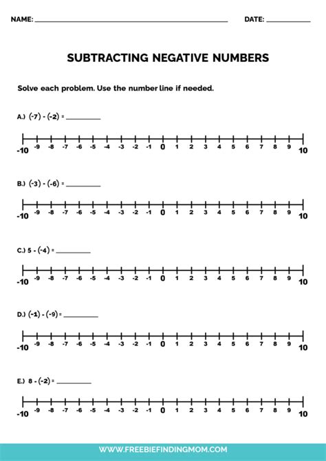 Putting Negative Numbers On The Number Line Worksheet